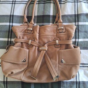 B. Makowsky Pebbled Leather Beige Shoulder Bag